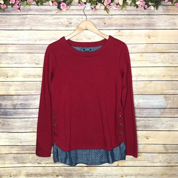 🌷5 for $25 IZOD Mixes Media Sweater Top with Polka Dots - Picture 1 of 7